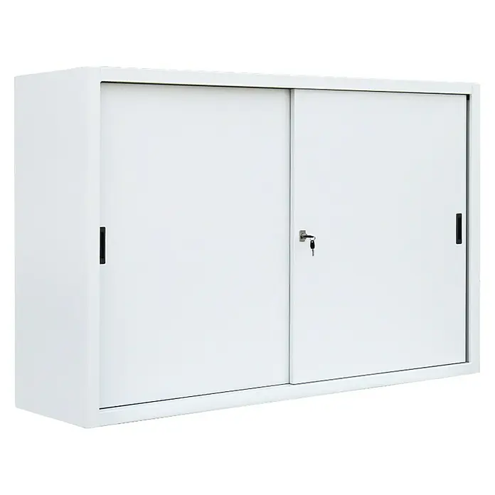 Lüllmann Schiebetür Schrank - H x B x T: 109 x 160 x 45 cm, Signalweiß, Fertig montiert, Anzahl Böden: 2 Stk. - Weißer Aktenschrank mit Schiebetüren und Schloss für Büro oder Arbeitszimmer. Praktischer Stauraum für Dokumente und Ordner.