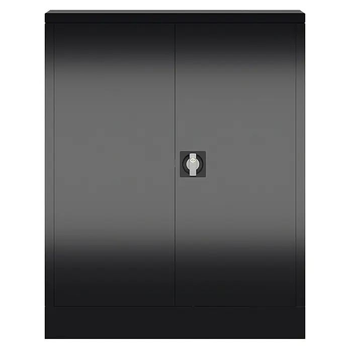 Lüllmann ClassiX Metall-Mehrzweckschrank - H x B x T: 100 x 80 x 38 cm, Tiefschwarz, Fertig montiert, Anzahl Böden: 2 Stk. - Grauer Metallschrank mit zwei Türen und Schloss. Robuste Aufbewahrungslösung für Büro oder Werkstatt, ideal zur sicheren Lagerung von Gegenständen.