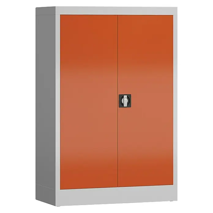 Lüllmann ClassiX Metall-Mehrzweckschrank - H x B x T: 120 x 80 x 38 cm, Lichtgrau/Feuerrot, Fertig montiert, Anzahl Böden: 2 Stk. - Dieser geräumige, orangefarbene Schrank mit abschließbaren Türen ist ideal für die Aufbewahrung im Büro oder zu Hause.