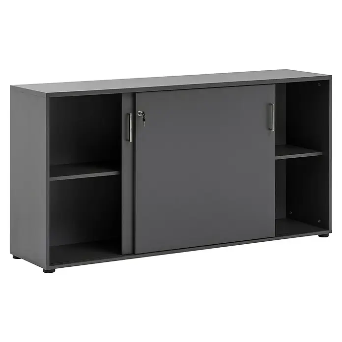Schildmeyer 1500 Schiebetür Schrank - L x B x H: 41 x 160,2 x 84,2 cm, Anthrazit - Grauer Büroschrank mit Schiebetüren und Regalen für eine stilvolle und funktionale Aufbewahrung im Büro.