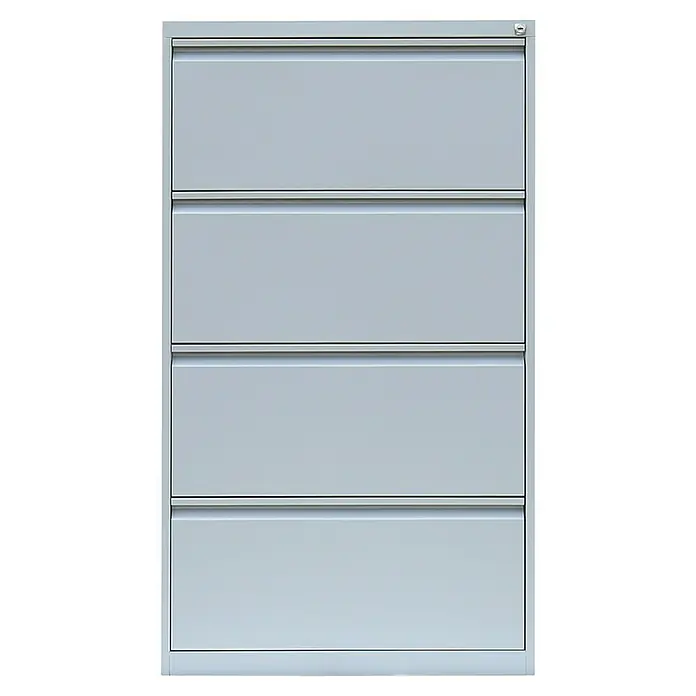 Lüllmann Hängeregisterschrank - H x B x T: 132 x 76 x 62 cm, Lichtgrau, Fertig montiert, Anzahl Schubladen: 4 Stk. - Ein grauer Aktenschrank mit vier Schubladen zum Aufbewahren von Dokumenten und Büromaterial.