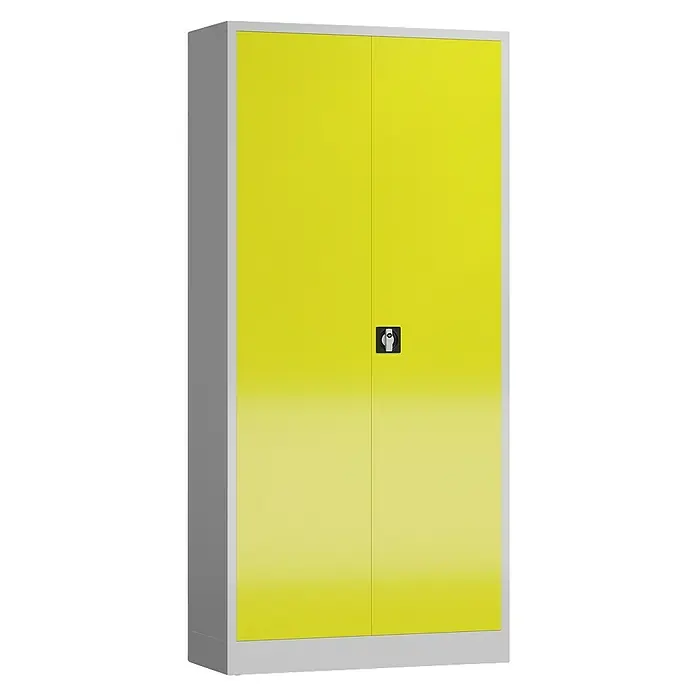 Lüllmann ClassiX Metall-Mehrzweckschrank - H x B x T: 194,5 x 92 x 42 cm, Lichtgrau/Zinkgelb, Fertig montiert, Anzahl Böden: 4 Stk. - Gelber Stahlschrank mit zwei Türen und Drehgriff für Büro oder Lagerung. Robuste Konstruktion für Ordnung.
