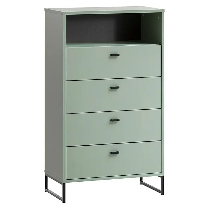 Schildmeyer Janne Highboard - L x B x H: 33 x 60,2 x 103,9 cm, Pistazie - Moderner mintgrüner Schrank mit vier Schubladen und offenem Fach, ideal für stilvolle Aufbewahrung im Wohnbereich.
