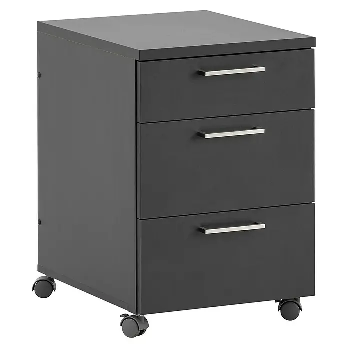 Schildmeyer 1500 Rollcontainer - L x B x H: 49,6 x 41,2 x 60,1 cm, Anthrazit, Anzahl Schubladen: 3 Stk. - Rollcontainer mit drei Schubladen und silbernen Griffen. Ideal für Büro oder Arbeitszimmer zur Aufbewahrung von Dokumenten und Büromaterial.