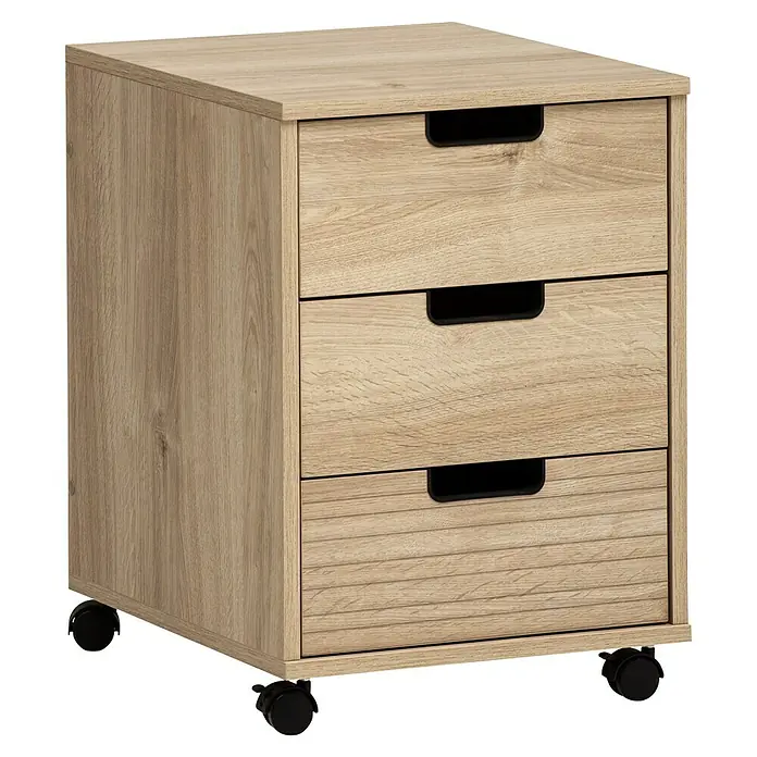 Schildmeyer Emmik Rollcontainer - L x B x H: 50 x 40 x 57 cm, Eiche, Anzahl Schubladen: 3 Stk. - Helles Holzrollcontainer mit drei Schubladen, ideal für Büro oder Arbeitszimmer zur Aufbewahrung von Dokumenten und Büromaterial.