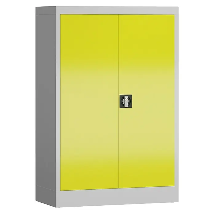 Lüllmann ClassiX Metall-Mehrzweckschrank - H x B x T: 120 x 80 x 38 cm, Lichtgrau/Zinkgelb, Fertig montiert, Anzahl Böden: 2 Stk. - Ein gelber Flügeltürenschrank mit robustem Metallgehäuse. Ideal für Büro und Lager. Viel Stauraum.