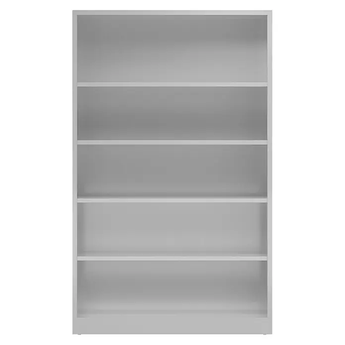 Lüllmann ClassiX Aktenregal - H x B x T: 195 x 120 x 42 cm, Traglast pro Boden: 65 kg, Anzahl Böden: 4 Stk., Lichtgrau - Das Bild zeigt ein leeres, graues Bücherregal mit sechs Fächern, das Ordnung und Übersicht in jeden Raum bringt.