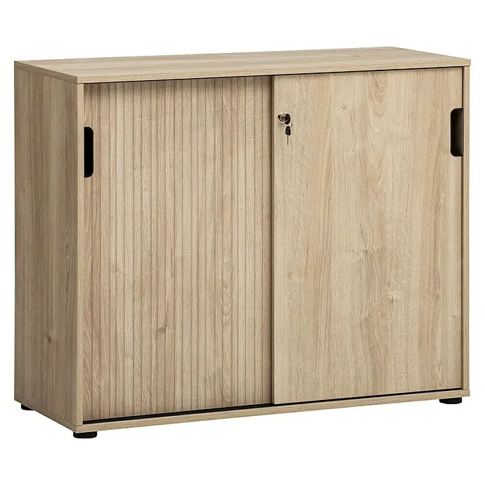 Schildmeyer Emmik Schiebetürschrank - L x B x H: 41 x 100,1 x 83,6 cm, Eiche - Helles Holzregal mit Schiebetüren und integriertem Schloss für stilvolle Aufbewahrung.