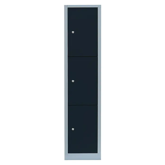 Lüllmann Schließfachschrank - H x B x T: 180 x 41,5 x 50 cm, Lichtgrau/Anthrazit, Fertig montiert, Anzahl Fächer: 3 Stk. - Schlanker, dreistöckiger abschließbarer Spind mit grauer Umrandung, ideal für sichere Aufbewahrung. Robust und platzsparend.