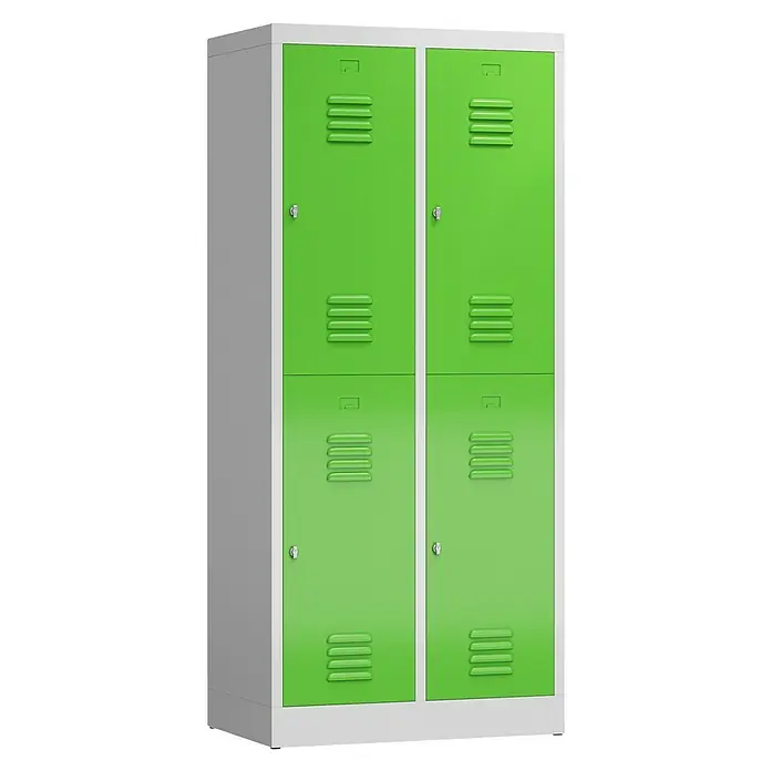 Lüllmann ClassiX Spind - H x B x T: 180 x 80 x 50 cm, Lichtgrau/Gelbgrün, Fertig montiert, Anzahl Fächer: 4 Stk. - Grüner Spindschrank mit vier Fächern, ideal für Umkleideräume, Schulen oder Büros. Metallkonstruktion sorgt für hohe Stabilität.