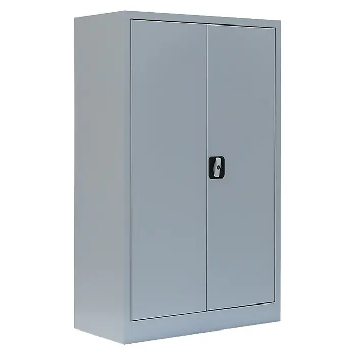 Lüllmann Metall-Mehrzweckschrank - H x B x T: 120 x 80 x 38,3 cm, Lichtgrau, Fertig montiert, Anzahl Böden: 2 Stk. - Grauer Büroschrank mit zwei Türen und einem schwarzen Drehgriff. Der Aktenschrank bietet viel Stauraum und ist ideal für das Büro.