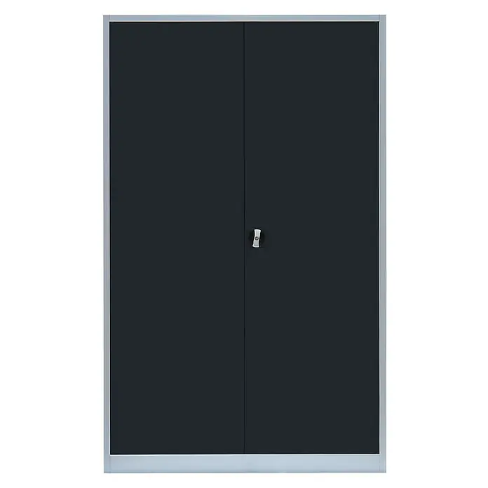 Lüllmann Metall-Mehrzweckschrank - H x B x T: 195 x 120 x 42,2 cm, Lichtgrau/Anthrazit, Fertig montiert, Anzahl Böden: 4 Stk. - Schwarzer Aktenschrank mit abschließbaren Doppeltüren und silberfarbenem Rahmen für Büro oder Lager. Bietet sicheren Stauraum.