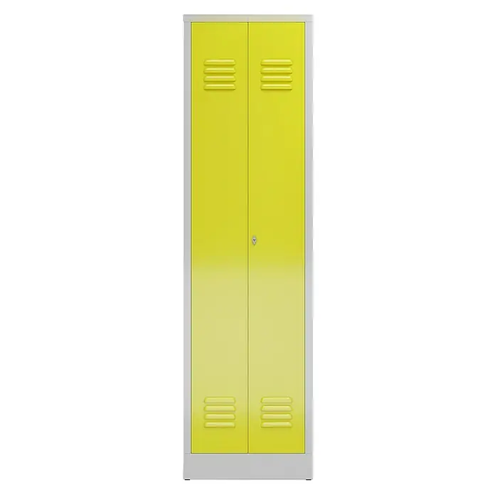 Lüllmann ClassiX Metall-Mehrzweckschrank - H x B x T: 180 x 50 x 50 cm, Lichtgrau/Zinkgelb, Fertig montiert, Anzahl Böden: 4 Stk. - Gelber Metallschrank mit zwei Türen, ideal für die Aufbewahrung in Schulen oder Umkleideräumen. Praktisch und robust.
