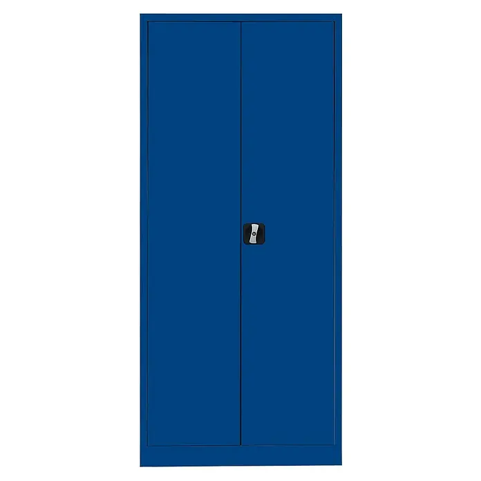Lüllmann Metall-Mehrzweckschrank - H x B x T: 180 x 80 x 38,3 cm, Enzianblau, Fertig montiert, Anzahl Böden: 4 Stk. - Blauer Stahlschrank mit zwei Türen und zentralem Drehriegelverschluss, ideal für Büro oder Werkstatt zur sicheren Aufbewahrung von Materialien.