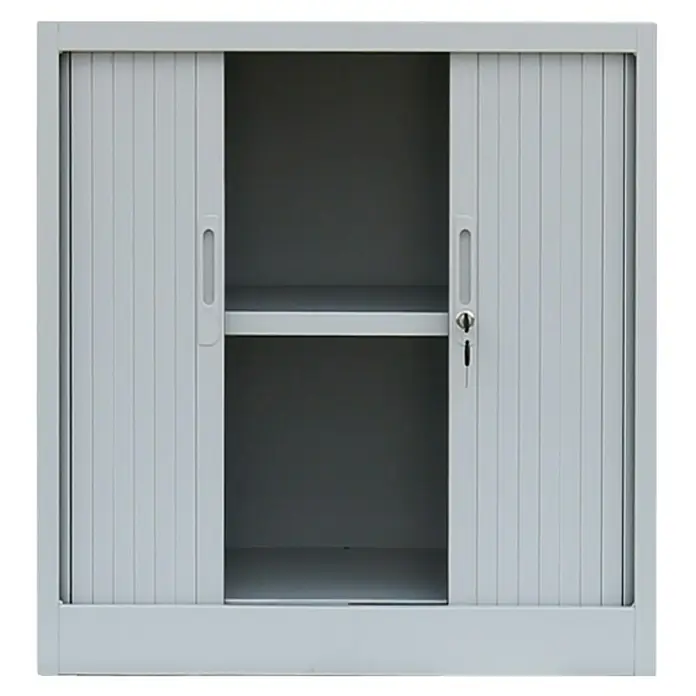 Lüllmann Rollladenschrank - H x B x T: 105 x 100 x 45,7 cm, Lichtgrau, Fertig montiert, Anzahl Böden: 2 Stk. - Grauer Büroschrank mit Rollladen und Ablageflächen für Büro oder Lager. Abschließbar mit Schlüssel für Sicherheit.