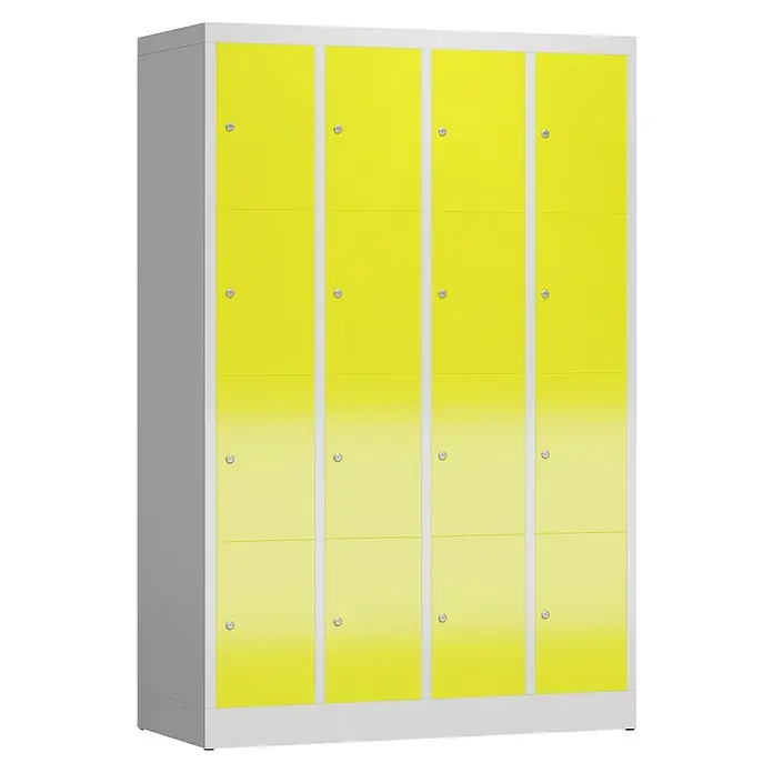 Lüllmann ClassiX Schließfachschrank - H x B x T: 180 x 118,5 x 50 cm, Lichtgrau/Zinkgelb, Fertig montiert, Anzahl Fächer: 16 Stk. - Gelbe Schließfächer: Praktische Aufbewahrungslösung.