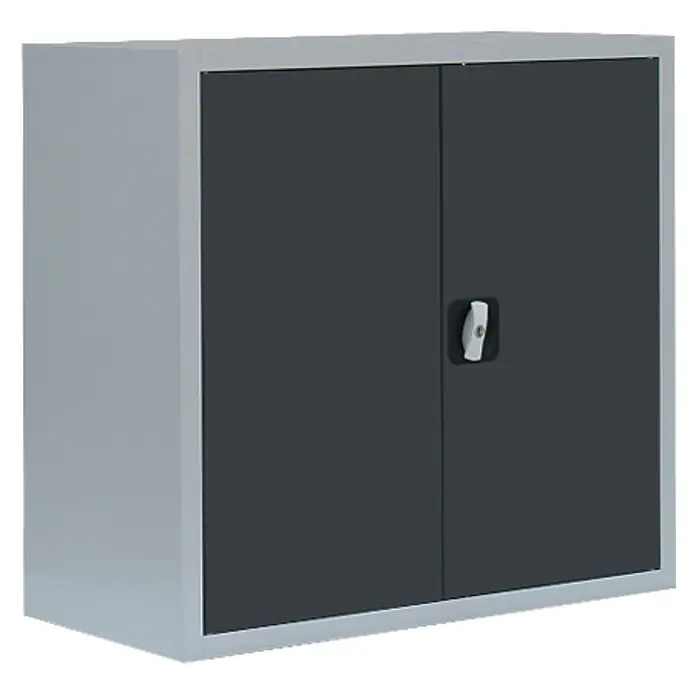 Lüllmann Metall-Mehrzweckschrank - H x B x T: 75 x 80 x 38,3 cm, Lichtgrau/Anthrazit, Fertig montiert, Anzahl Böden: 1 Stk. - Schrank mit zwei grauen Türen und einem silbernen Griff. Ideal zur Aufbewahrung und Organisation von Gegenständen.