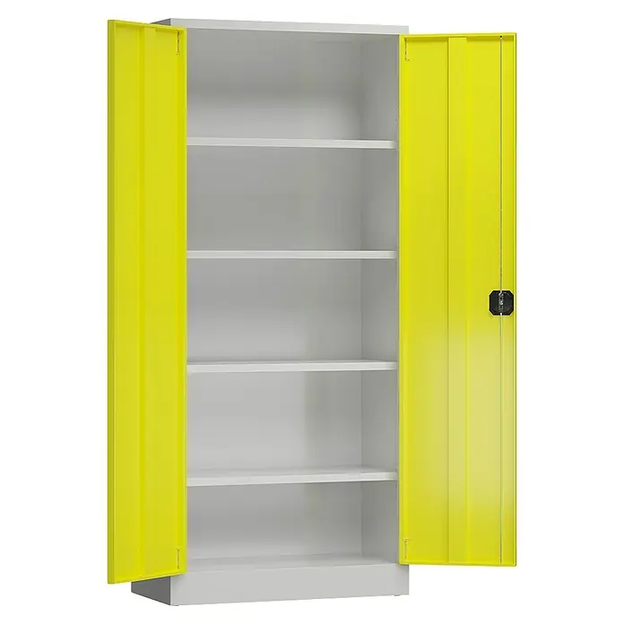 Lüllmann ClassiX Metall-Mehrzweckschrank - H x B x T: 180 x 80 x 38 cm, Lichtgrau/Zinkgelb, Fertig montiert, Anzahl Böden: 4 Stk. - Gelber Flügeltürenschrank aus Stahlblech mit mehreren Einlegeböden und abschließbarer Tür für Büro oder Werkstatt.