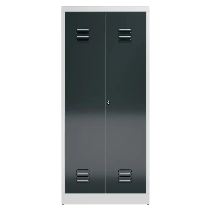 Lüllmann ClassiX Metall-Mehrzweckschrank - H x B x T: 180 x 80 x 50 cm, Lichtgrau/Anthrazit, Fertig montiert, Anzahl Böden: 4 Stk. - Dieser stilvolle, graue Stahlschrank mit seinen zwei Türen bietet eine moderne Aufbewahrungslösung für jeden Raum und sorgt für Ordnung.