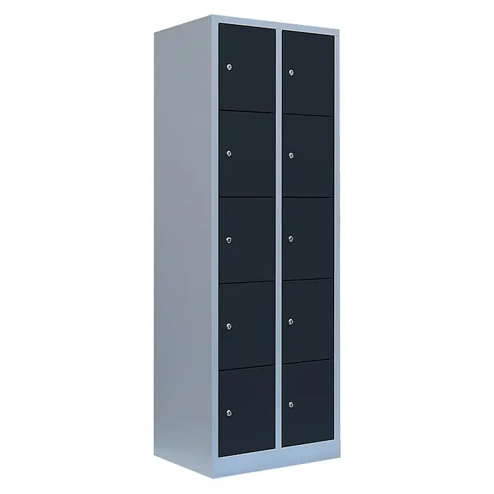 Lüllmann Schließfachschrank - H x B x T: 180 x 60 x 50 cm, Lichtgrau/Anthrazit, Fertig montiert, Anzahl Fächer: 10 Stk. - Metallschrank mit mehreren Fächern und Schlössern für sichere Aufbewahrung. Ideal für Schulen und Büros.