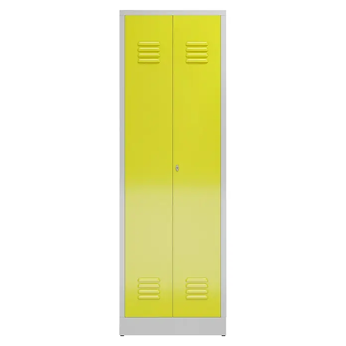 Lüllmann ClassiX Metall-Mehrzweckschrank - H x B x T: 180 x 59 x 50 cm, Lichtgrau/Zinkgelb, Fertig montiert, Anzahl Böden: 4 Stk. - Gelber Metallschrank mit zwei Türen und Belüftungsschlitzen für Büro, Schule oder Umkleideraum. Solider Stauraum.