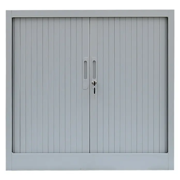 Lüllmann Rollladenschrank - H x B x T: 75 x 80 x 45,7 cm, Lichtgrau, Fertig montiert, Anzahl Böden: 1 Stk. - Grauer Rollcontainer-Aktenschrank mit zwei Türen und Schloss für Büro oder Arbeitszimmer.
