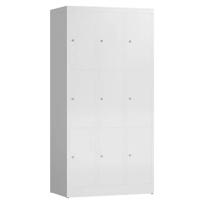 Lüllmann ClassiX Schließfachschrank - H x B x T: 180 x 87 x 50 cm, Signalweiß, Fertig montiert, Anzahl Fächer: 9 Stk. - Weißer Spindschrank mit neun Fächern, ideal zur Aufbewahrung in Umkleideräumen oder im Büro, für Ordnung und Sicherheit mit Schließfächern.