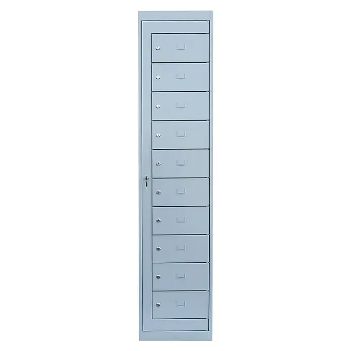 Lüllmann Fächerschrank - H x B x T: 180 x 40 x 50 cm, Lichtgrau, Fertig montiert, Anzahl Fächer: 10 Stk. - Metallschrank mit zehn Fächern und Schlössern zur sicheren Aufbewahrung. Ideal für Büro, Schule oder öffentliche Einrichtungen.