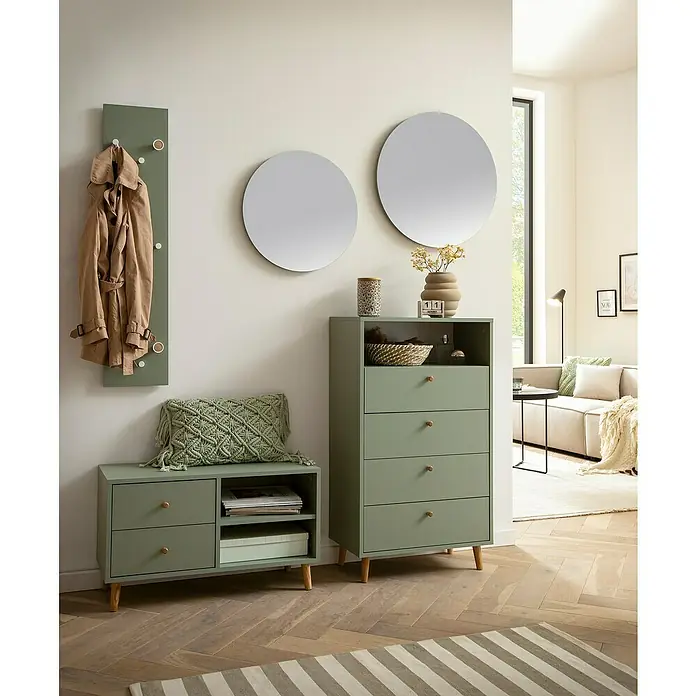 Schildmeyer Bjarne Highboard - L x B x H: 33 x 60,2 x 104,4 cm, Pistazie - Moderne grüne Kommode mit Spiegeln und Garderobe für einen stilvollen Eingangsbereich.