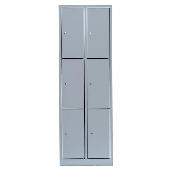 Lüllmann Schließfachschrank - H x B x T: 180 x 60 x 50 cm, Lichtgrau, Fertig montiert, Anzahl Fächer: 6 Stk. - Grauer Spindschrank mit sechs Fächern und Schlössern, ideal für Schulen, Büros oder Fitnessstudios zur sicheren Aufbewahrung persönlicher Gegenstände.