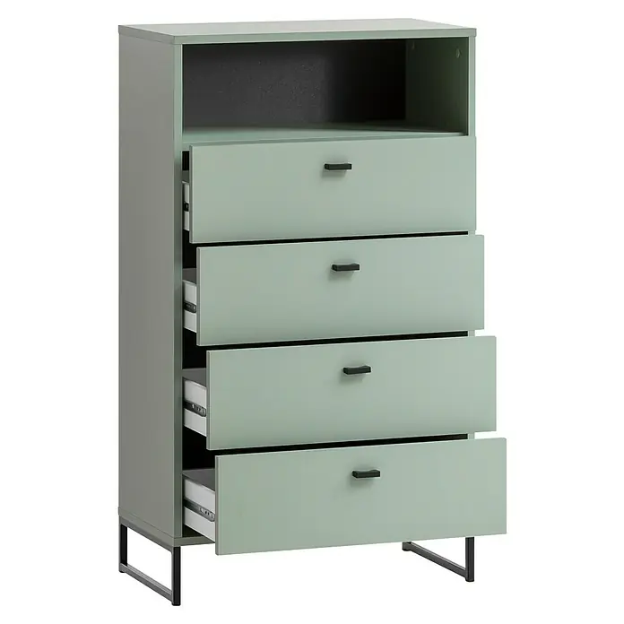 Schildmeyer Janne Highboard - L x B x H: 33 x 60,2 x 103,9 cm, Pistazie - Ein stilvolles, hellgrünes Sideboard mit vier Schubladen und einem offenen Fach bietet viel Stauraum und moderne Optik.