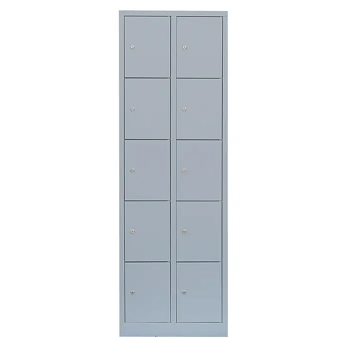 Lüllmann Schließfachschrank - H x B x T: 180 x 60 x 50 cm, Lichtgrau, Fertig montiert, Anzahl Fächer: 10 Stk. - Schrank mit mehreren grauen Schließfächern mit Schlössern zur Aufbewahrung und sicheren Verwahrung von Gegenständen.