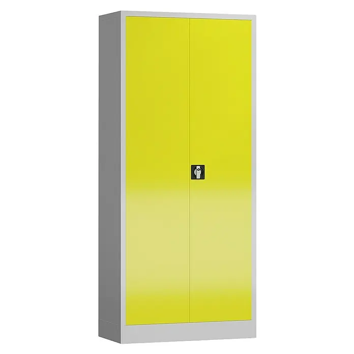 Lüllmann ClassiX Metall-Mehrzweckschrank - H x B x T: 180 x 80 x 38 cm, Lichtgrau/Zinkgelb, Fertig montiert, Anzahl Böden: 4 Stk. - Gelber Metallschrank mit zwei Türen und einem silbernen Rahmen. Stabiler und stilvoller Schrank für Büro oder Zuhause.