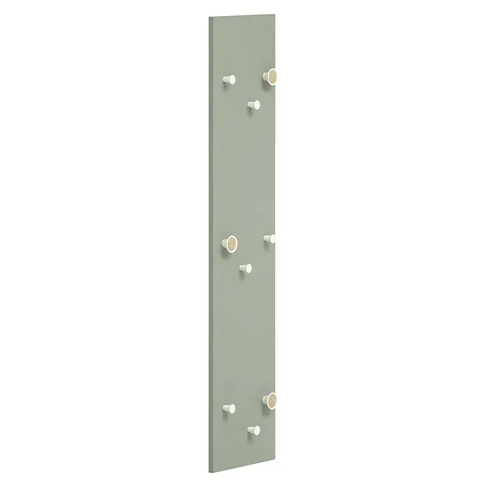 Schildmeyer Bjarne Garderobenpaneel - L x B x H: 2,6 x 24,5 x 109 cm, Pistazie - Graue Wandgarderobe mit weißen und hölzernen Haken. Eine stilvolle und funktionale Ergänzung für jeden Raum.