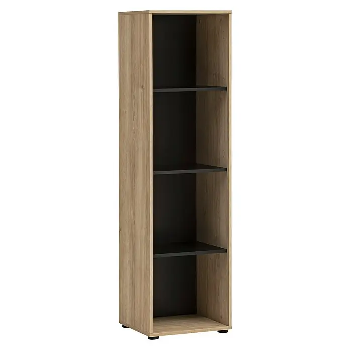 Schildmeyer Emmik Bücherregal - L x B x H: 41 x 44,8 x 163,6 cm, Anzahl Böden: 3 Stk., Eiche - Regal mit Holzstruktur und drei schwarzen Regalböden, ideal für stilvolle Aufbewahrung.