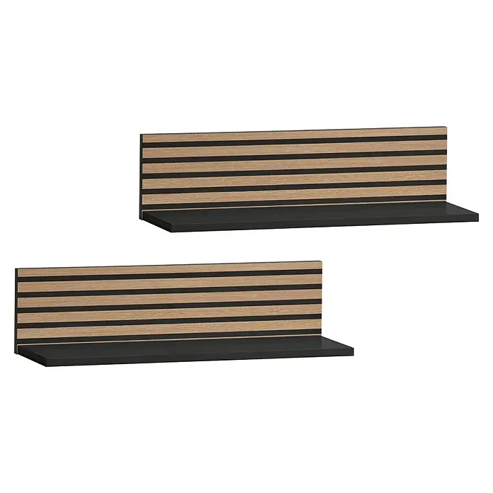 Schildmeyer Ryker Regal - L x B x H: 60 x 17,3 x 15,7 cm, Schwarz, 2 Stk. - Akustikpaneele aus Holz mit dunklen Lamellen. Die Wandpaneele sind eine ideale Lösung für bessere Raumakustik und moderne Wandgestaltung.