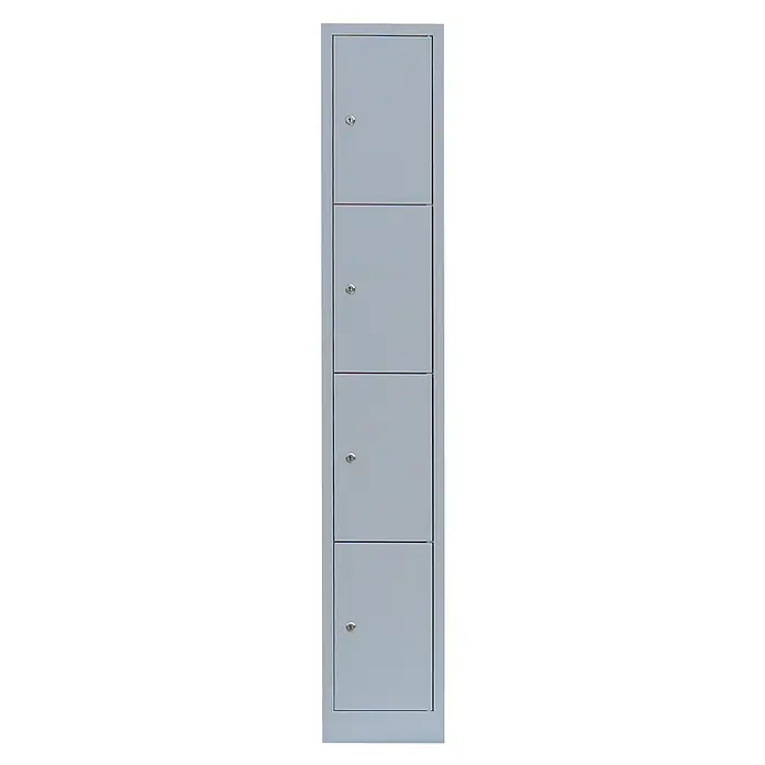 Lüllmann Schließfachschrank - H x B x T: 180 x 31,5 x 50 cm, Lichtgrau, Fertig montiert, Anzahl Fächer: 4 Stk. - Schrank mit vier abschließbaren Fächern für sichere Aufbewahrung, ideal für Büros oder Schulen.