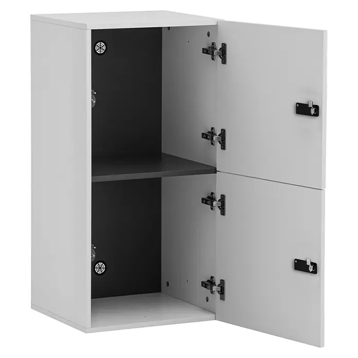 Schildmeyer Spind Locked - L x B x H: 40,6 x 45,5 x 92,6 cm, Anzahl Türen: 2 Stk., Weiß, Zahlenschloss - Der moderne, weiße Schrank mit offenen Türen und einem Regal im Inneren bietet viel Stauraum und ein stilvolles Design.