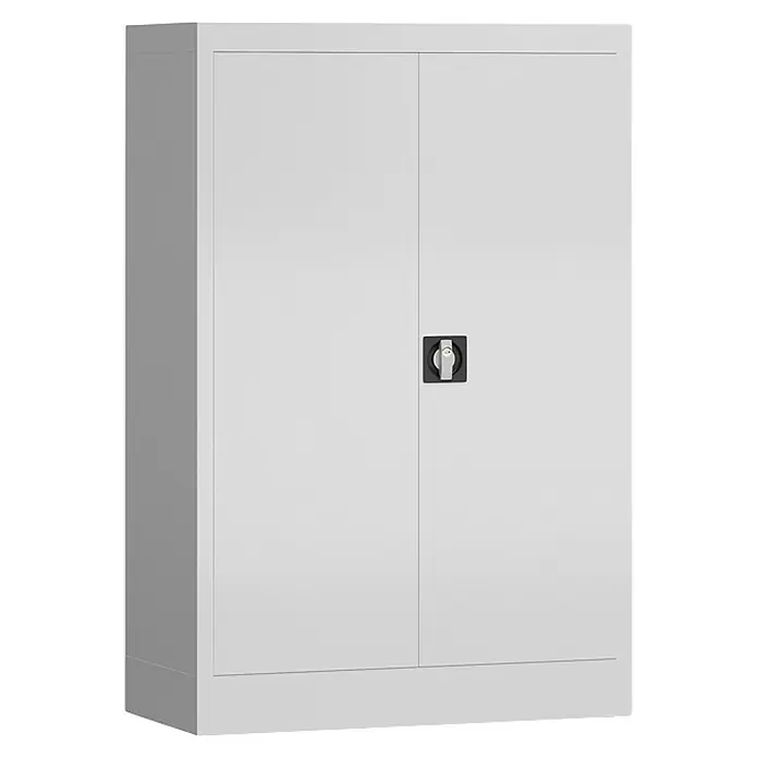 Lüllmann ClassiX Metall-Mehrzweckschrank - H x B x T: 120 x 80 x 38 cm, Signalweiß, Fertig montiert, Anzahl Böden: 2 Stk. - Ein grauer Aktenschrank mit zwei Türen und einem Schloss für die sichere Aufbewahrung von Dokumenten und Büromaterialien.