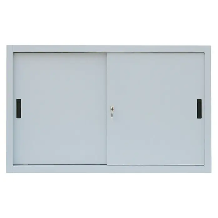 Lüllmann Schiebetür Schrank - H x B x T: 75 x 120 x 45 cm, Lichtgrau, Fertig montiert, Anzahl Böden: 1 Stk. - Grauer Büroschrank mit Schiebetüren und Schloss. Ideal für die Aufbewahrung von Akten und Büromaterialien im Büro oder Arbeitszimmer.
