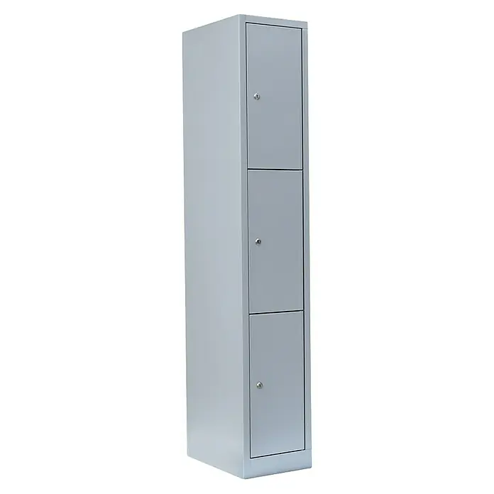 Lüllmann Schließfachschrank - H x B x T: 180 x 31,5 x 50 cm, Lichtgrau, Fertig montiert, Anzahl Fächer: 3 Stk. - Grauer Spind mit drei abschließbaren Fächern.