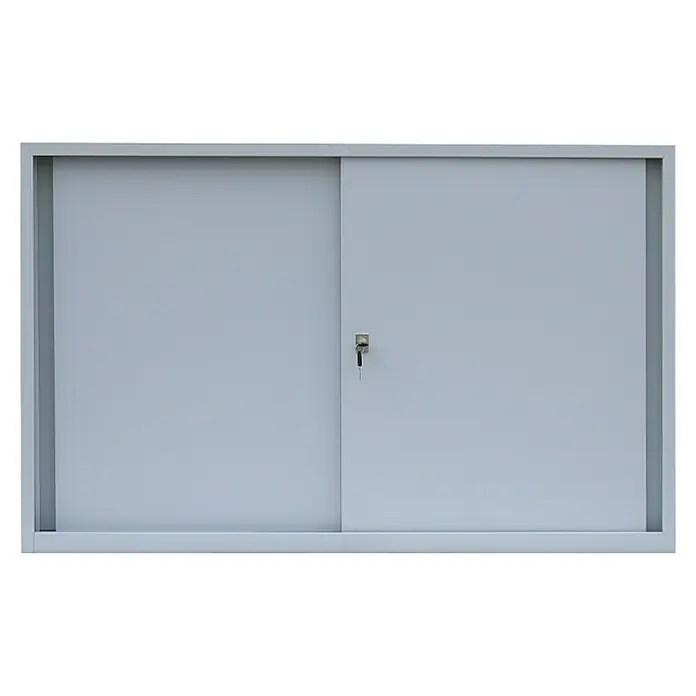 Lüllmann ClassiX Schiebetür Schrank - H x B x T: 75 x 120 x 45 cm, Lichtgrau, Fertig montiert, Anzahl Böden: 1 Stk. - Grauer Schiebetürenschrank mit Schloss und Schlüssel für sichere Aufbewahrung.