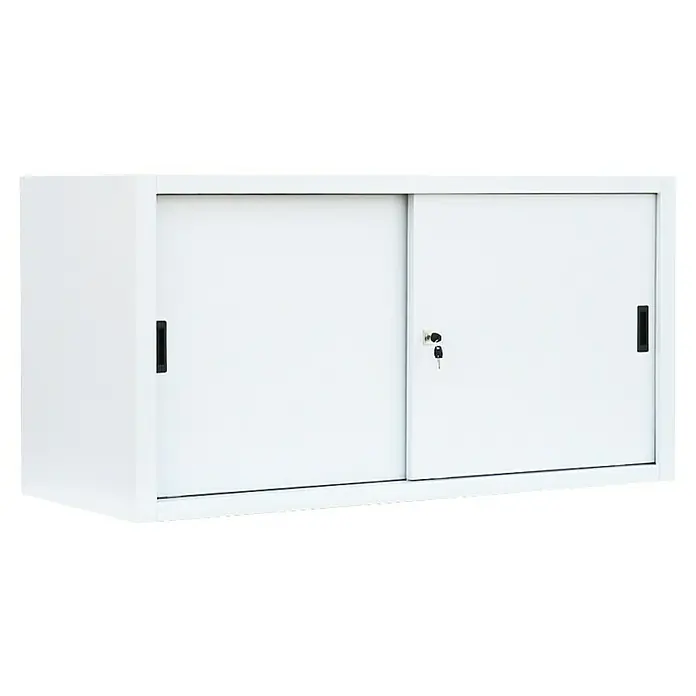 Lüllmann Schiebetür Schrank - H x B x T: 75 x 160 x 45 cm, Signalweiß, Fertig montiert, Anzahl Böden: 1 Stk. - Weißer Büroschrank mit Schiebetüren und Schloss. Ideale Aufbewahrungslösung für das Büro, praktisch und platzsparend.