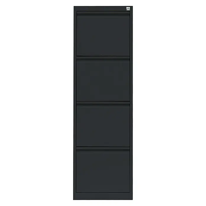 Lüllmann Hängeregisterschrank - H x B x T: 132 x 40 x 62 cm, Tiefschwarz, Fertig montiert, Anzahl Schubladen: 4 Stk. - Dunkelgrauer Aktenschrank mit vier Schubladen und silbernem Griff, ideal für die Büroorganisation.