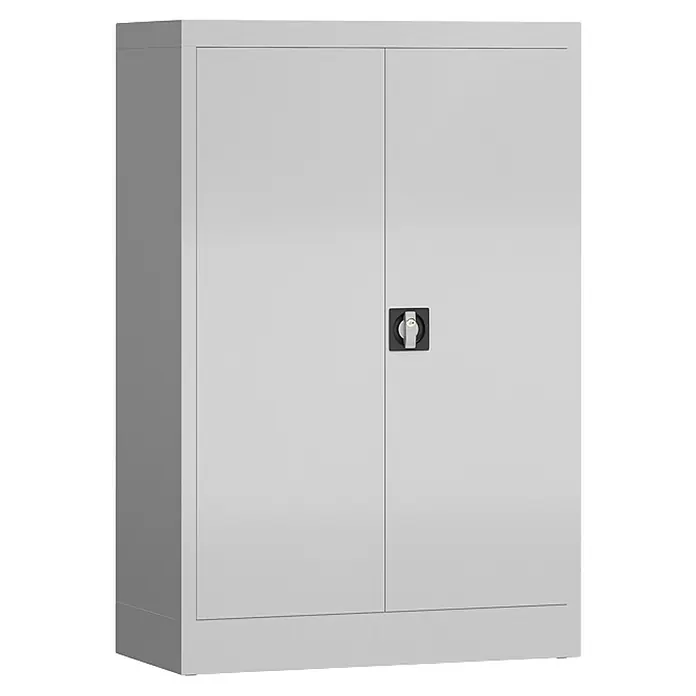 Lüllmann ClassiX Metall-Mehrzweckschrank - H x B x T: 120 x 80 x 38 cm, Lichtgrau, Fertig montiert, Anzahl Böden: 2 Stk. - Ein grauer Aktenschrank mit zwei Türen und einem Drehgriffschloss in der Mitte. Ideal für Büro oder Werkstatt zur sicheren Aufbewahrung.