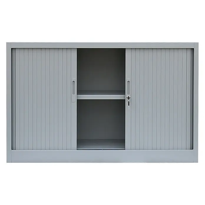 Lüllmann Rollladenschrank - H x B x T: 75 x 120 x 45,7 cm, Lichtgrau, Fertig montiert, Anzahl Böden: 1 Stk. - Grauer Büroschrank mit Rolladen und Regalböden für Bürobedarf oder Dokumente.