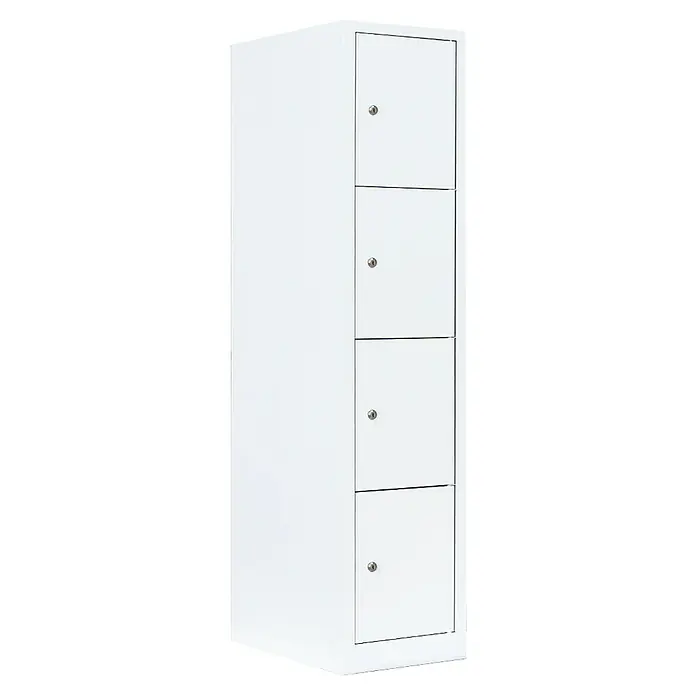 Lüllmann Schließfachschrank - H x B x T: 180 x 41,5 x 50 cm, Signalweiß, Fertig montiert, Anzahl Fächer: 4 Stk. - Ein weißer Spind mit vier abschließbaren Fächern. Ideal zur sicheren Aufbewahrung von Wertgegenständen und persönlichen Dingen.