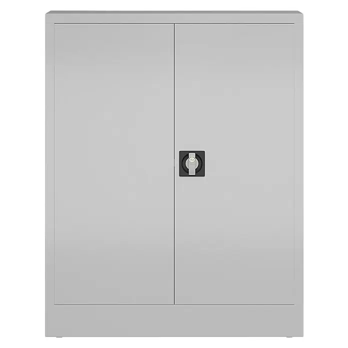 Lüllmann ClassiX Metall-Mehrzweckschrank - H x B x T: 100 x 80 x 38 cm, Lichtgrau, Fertig montiert, Anzahl Böden: 2 Stk. - Grauer Aktenschrank mit zwei Türen und Schloss, ideal für Büro oder Zuhause. Bietet sicheren Stauraum für Dokumente.