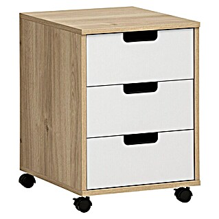 Schildmeyer Emmik Rollcontainer (L x B x H: 50 x 40 x 57 cm, Weiß/Eiche, Anzahl Schubladen: 3 Stk.)