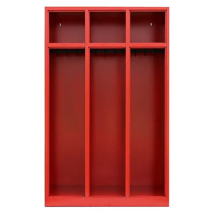 Lüllmann Feuerwehrschrank - H x B x T: 180 x 88,5 x 50 cm, Feuerrot, Fertig montiert, Anzahl Fächer: 3 Stk. - Roter Spind mit drei Fächern und Haken zum Aufhängen von Gegenständen. Das robuste Design bietet viel Stauraum für Kleidung und Ausrüstung.